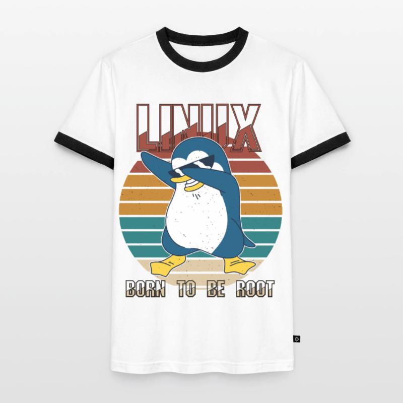 Linux Born To Be Root Cool Penguin Nerd Programmin Men's Ringer Shirt
