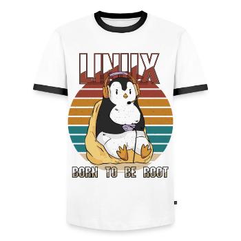 Linux Gamer Root Party Cool Penguin Nerd Programs - Men's Ringer Shirt - white/black - Front - AI Model Female 172 light (172cm) & AI Model Male 178 dark (178cm)