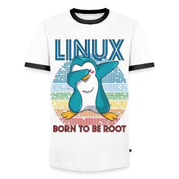 Born To Be Root Retro Penguin Linux Nerd Program - T-shirt contrasté Homme - blanc/noir - Devant - AI Model Female 172 light (172cm) & AI Model Male 178 dark (178cm)