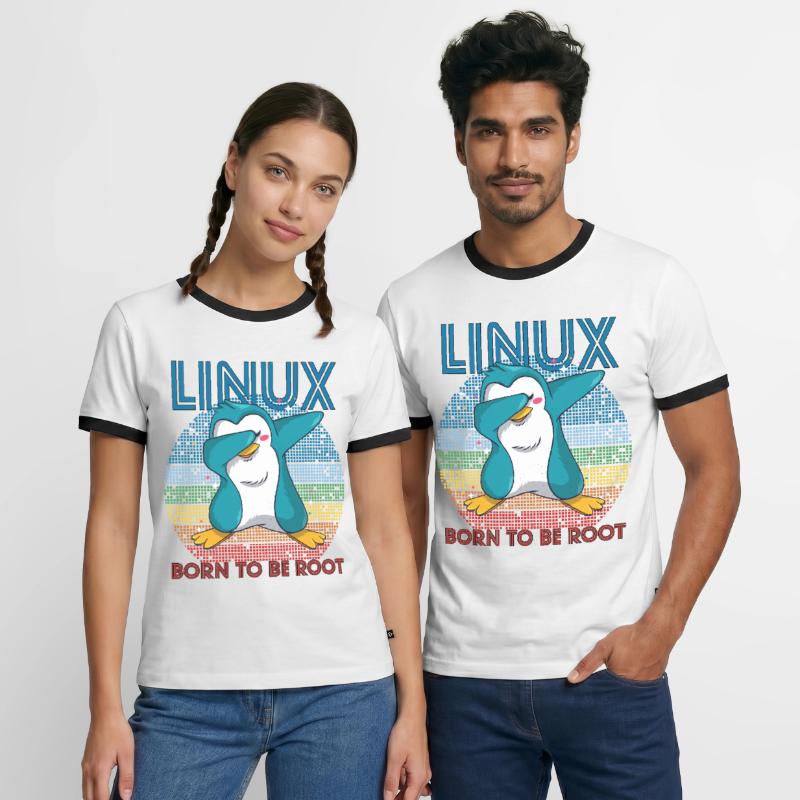 Born To Be Root Retro Penguin Linux Nerd Program Men's Ringer Shirt