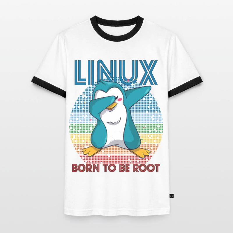 Born To Be Root Retro Penguin Linux Nerd Program Men's Ringer Shirt