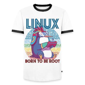 Linux Gamer Penguin Root Party Geek Programmer Adm - Men's Ringer Shirt - white/black - Front - AI Model Female 172 light (172cm) & AI Model Male 178 dark (178cm)
