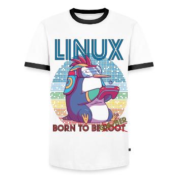 Linux Gamer Born To Be Root Geek Game Programmer A - Men's Ringer Shirt - white/black - Front - AI Model Female 172 light (172cm) & AI Model Male 178 dark (178cm)