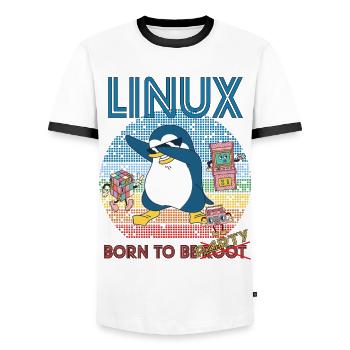 Retro Gamer Linux né pour être Root Geek Admin Pengu - T-shirt contrasté Homme - blanc/noir - Devant - AI Model Female 172 light (172cm) & AI Model Male 178 dark (178cm)