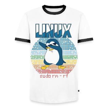 Linux Sudo Root Geek Admin Penguin Nerd Programmer - Men's Ringer Shirt - white/black - Front - AI Model Female 172 light (172cm) & AI Model Male 178 dark (178cm)