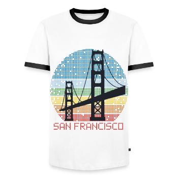 Golden Gate Bridge San Francisco Souvenir California - Men's Ringer Shirt - white/black - Front - AI Model Female 172 light (172cm) & AI Model Male 178 dark (178cm)