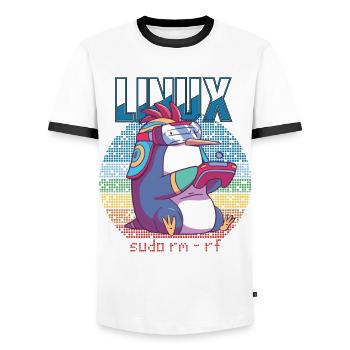 Linux Gamer Sudo Root Geek Admin Penguin Nerd Prog - Men's Ringer Shirt - white/black - Front - AI Model Female 172 light (172cm) & AI Model Male 178 dark (178cm)