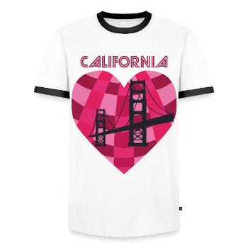 San Francisco Heart Golden Gate Bridge Love Caliph - Men's Ringer Shirt - white/black - Front - AI Model Female 172 light (172cm) & AI Model Male 178 dark (178cm)