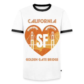 Golden Gate Bridge in California San Francisco Sun - Men's Ringer Shirt - white/black - Front - AI Model Female 172 light (172cm) & AI Model Male 178 dark (178cm)