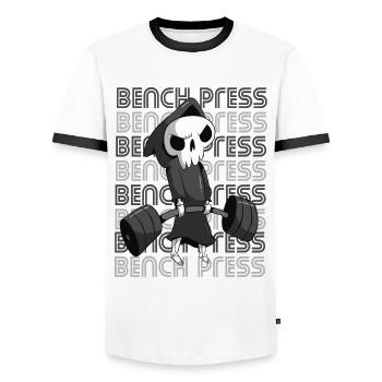 Banc de la mort Entraînement Motivation Soulevé de terre Salle de gym - T-shirt contrasté Homme - blanc/noir - Devant - AI Model Female 172 light (172cm) & AI Model Male 178 dark (178cm)