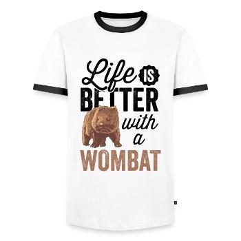 Life is better with Wombat Australia marsupial - Men's Ringer Shirt - white/black - Front - AI Model Female 172 light (172cm) & AI Model Male 178 dark (178cm)