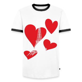 Tour Eiffel avec Coeur-Amour-Paris-Souvenir-France - T-shirt contrasté Homme - blanc/noir - Devant - AI Model Female 172 light (172cm) & AI Model Male 178 dark (178cm)
