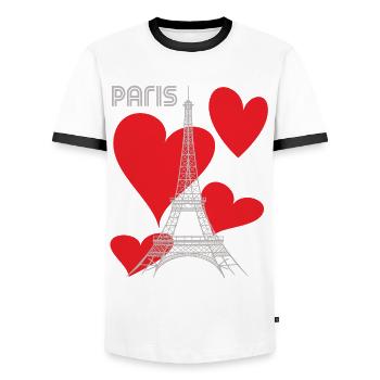 Paris verliebter Eiffelturm mit Herz-Frankreich-An - Männer Kontrast-T-Shirt - Weiß/Schwarz - Vorne - AI Model Female 172 light (172cm) & AI Model Male 178 dark (178cm)