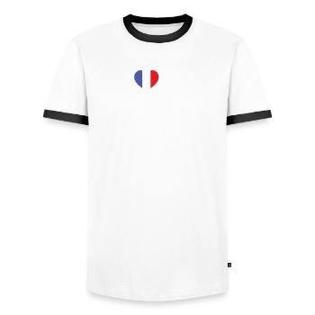 Love-Eiffel-Tower-France-Souvenir-French Par - Men's Ringer Shirt - white/black - Front - AI Model Female 172 light (172cm) & AI Model Male 178 dark (178cm)