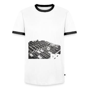 Iknow what all the Buttons do sound engineer - Men's Ringer Shirt - white/black - Front - AI Model Female 172 light (172cm) & AI Model Male 178 dark (178cm)