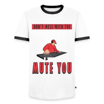 Sound Guy I will Mute You ingénieur du son - T-shirt contrasté Homme - blanc/noir - Devant - AI Model Female 172 light (172cm) & AI Model Male 178 dark (178cm)