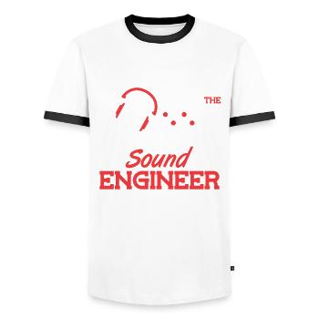 Détendez-vous l’ingénieur du son est ici Tontechniker - T-shirt contrasté Homme - blanc/noir - Devant - AI Model Female 172 light (172cm) & AI Model Male 178 dark (178cm)