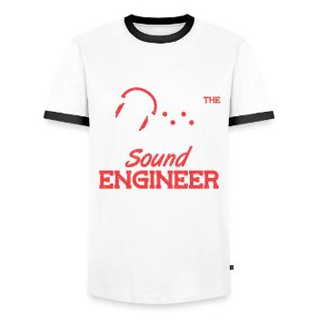Détendez-vous l’ingénieur du son est ici Tontechniker - T-shirt contrasté Homme - blanc/noir - Devant - AI Model Female 172 light (172cm) & AI Model Male 178 dark (178cm)