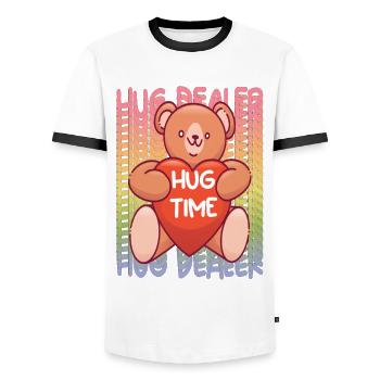Teddy Hug Dealer Rainbow Cute Teddy Bear Hug Time - Men's Ringer Shirt - white/black - Front - AI Model Female 172 light (172cm) & AI Model Male 178 dark (178cm)
