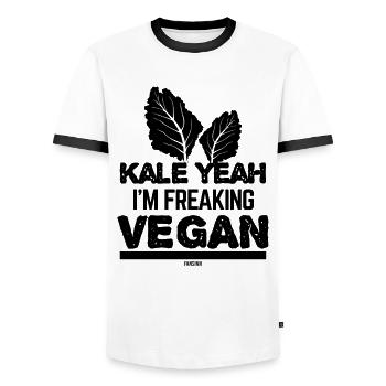 crazy vegan - Men's Ringer Shirt - white/black - Front - AI Model Female 172 light (172cm) & AI Model Male 178 dark (178cm)