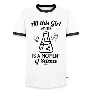 Frau Wissenschaft Labor Chemie - Männer Kontrast-T-Shirt - Weiß/Schwarz - Vorne - AI Model Female 172 light (172cm) & AI Model Male 178 dark (178cm)