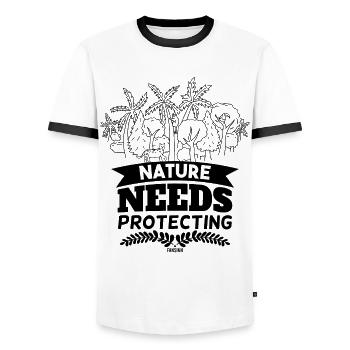 nature must be protected - Men's Ringer Shirt - white/black - Front - AI Model Female 172 light (172cm) & AI Model Male 178 dark (178cm)