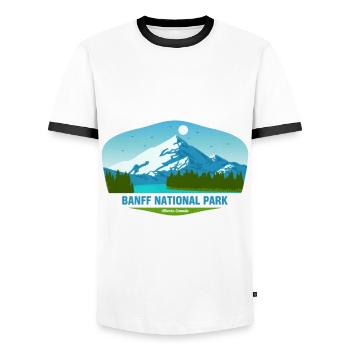Banff Canada National Park Alberta Souvenir Hiking - Men's Ringer Shirt - white/black - Front - AI Model Female 172 light (172cm) & AI Model Male 178 dark (178cm)