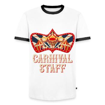 Célébration de la tenue d’anniversaire du cirque personnel du carnaval - T-shirt contrasté Homme - blanc/noir - Devant - AI Model Female 172 light (172cm) & AI Model Male 178 dark (178cm)