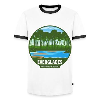 Parc national des Everglades Floride Randonnée Crocodile - T-shirt contrasté Homme - blanc/noir - Devant - AI Model Female 172 light (172cm) & AI Model Male 178 dark (178cm)