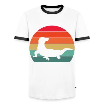 Galapagos Islands National Park Lizard Ecuador Ozea - Men's Ringer Shirt - white/black - Front - AI Model Female 172 light (172cm) & AI Model Male 178 dark (178cm)