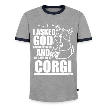 Corgi - Men's Ringer Shirt - grey/navy  - Front - AI Model Female 172 light (172cm) & AI Model Male 178 light (178cm)
