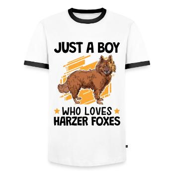 Boy of the Harz foxes loves herding fox - Men's Ringer Shirt - white/black - Front - AI Model Female 172 light (172cm) & AI Model Male 178 dark (178cm)
