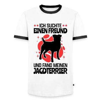Suchte einen Freund und fand meinen Jagdterrier - Männer Kontrast-T-Shirt - Weiß/Schwarz - Vorne - AI Model Female 172 light (172cm) & AI Model Male 178 dark (178cm)