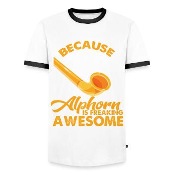 Cooles Alphorn Musikinstrument in Schweiz Alpen So - Männer Kontrast-T-Shirt - Weiß/Schwarz - Vorne - AI Model Female 172 light (172cm) & AI Model Male 178 dark (178cm)