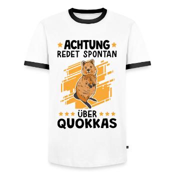 Redet spontan über Quokka australisches Beuteltier - Männer Kontrast-T-Shirt - Weiß/Schwarz - Vorne - AI Model Female 172 light (172cm) & AI Model Male 178 dark (178cm)