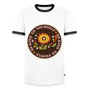 Peace Sign Give Peace a Chance Hippie - Men's Ringer Shirt - white/black - Front - AI Model Female 172 light (172cm) & AI Model Male 178 dark (178cm)