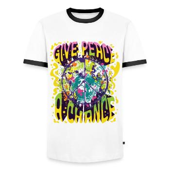 Paix Symbole de Paix Amour Liberté et Bonheur - T-shirt contrasté Homme - blanc/noir - Devant - AI Model Female 172 light (172cm) & AI Model Male 178 dark (178cm)