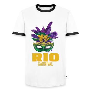 Masque de Carnaval Rio de Janeiro Célébration Brésil Karn - T-shirt contrasté Homme - blanc/noir - Devant - AI Model Female 172 light (172cm) & AI Model Male 178 dark (178cm)