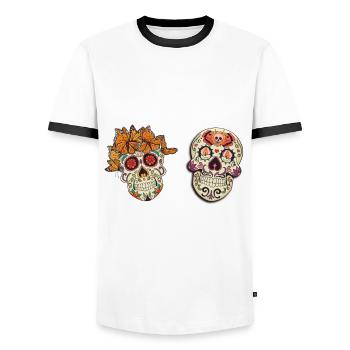 Mean Teacher Zuckerschädel Tag der Toten - Männer Kontrast-T-Shirt - Weiß/Schwarz - Vorne - AI Model Female 172 light (172cm) & AI Model Male 178 dark (178cm)