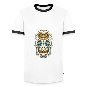 Totenschädel Toter Zuckerschädel Frau Tag der Tote - Männer Kontrast-T-Shirt - Weiß/Schwarz - Vorne - AI Model Female 172 light (172cm) & AI Model Male 178 dark (178cm)