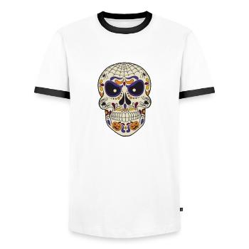 Mort Sourire Sucre Crâne Jour des Morts Los Muerto - T-shirt contrasté Homme - blanc/noir - Devant - AI Model Female 172 light (172cm) & AI Model Male 178 dark (178cm)