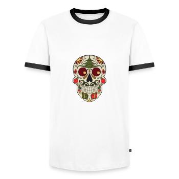 Skull Death Sugar Skull Day of the Dead Lot M - Men's Ringer Shirt - white/black - Front - AI Model Female 172 light (172cm) & AI Model Male 178 dark (178cm)