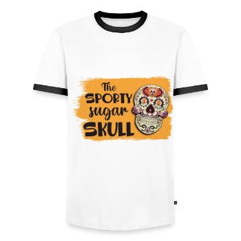 Crâne de sucre Crâne Jour de la mort des morts - T-shirt contrasté Homme - blanc/noir - Devant - AI Model Female 172 light (172cm) & AI Model Male 178 dark (178cm)