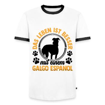 Das Leben ist besser mit einem Galgo Espanol - Männer Kontrast-T-Shirt - Weiß/Schwarz - Vorne - AI Model Female 172 light (172cm) & AI Model Male 178 dark (178cm)