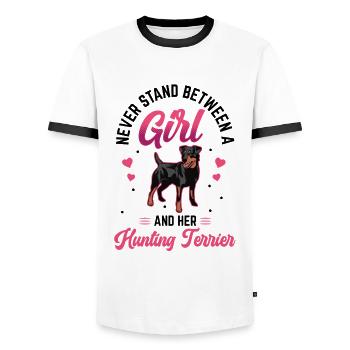 Mädchen und ihr Jagdterrier Deutscher Jagdterrier - Männer Kontrast-T-Shirt - Weiß/Schwarz - Vorne - AI Model Female 172 light (172cm) & AI Model Male 178 dark (178cm)