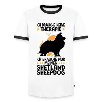Ich brauche nur meinen Shetland Sheepdog - Männer Kontrast-T-Shirt - Weiß/Schwarz - Vorne - AI Model Female 172 light (172cm) & AI Model Male 178 dark (178cm)