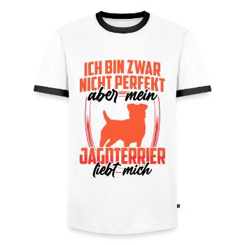 Jagdterrier liebt mich Deutscher Jagdterrier - Männer Kontrast-T-Shirt - Weiß/Schwarz - Vorne - AI Model Female 172 light (172cm) & AI Model Male 178 dark (178cm)