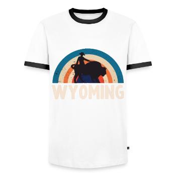 Buffalo Wyoming Cowboy Souvenir Nature Randonnée Montagne - T-shirt contrasté Homme - blanc/noir - Devant - AI Model Female 172 light (172cm) & AI Model Male 178 dark (178cm)