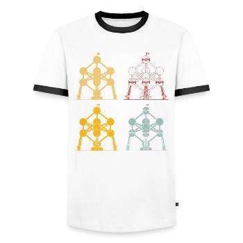 Noyau atomique de l’Atomium de Bruxelles Physics Science - T-shirt contrasté Homme - blanc/noir - Devant - AI Model Female 172 light (172cm) & AI Model Male 178 dark (178cm)