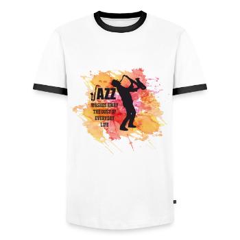 Musique Musiciens de jazz Orchestre de saxophone Musiciens - T-shirt contrasté Homme - blanc/noir - Devant - AI Model Female 172 light (172cm) & AI Model Male 178 dark (178cm)